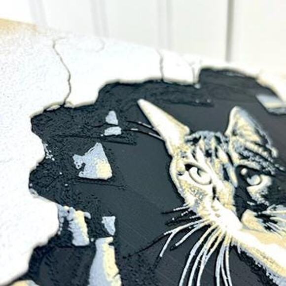 Curious Tabby Cat Art, Cat in Crumbling Wall Art, Bold Cat Print, Cat Decor - Picture 4 of 9